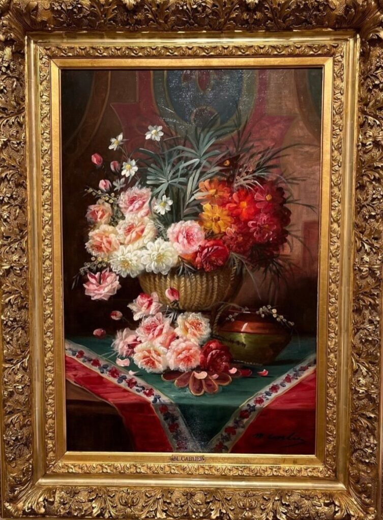 Oil on canvas, 19th century. Still life, bouquet o..
