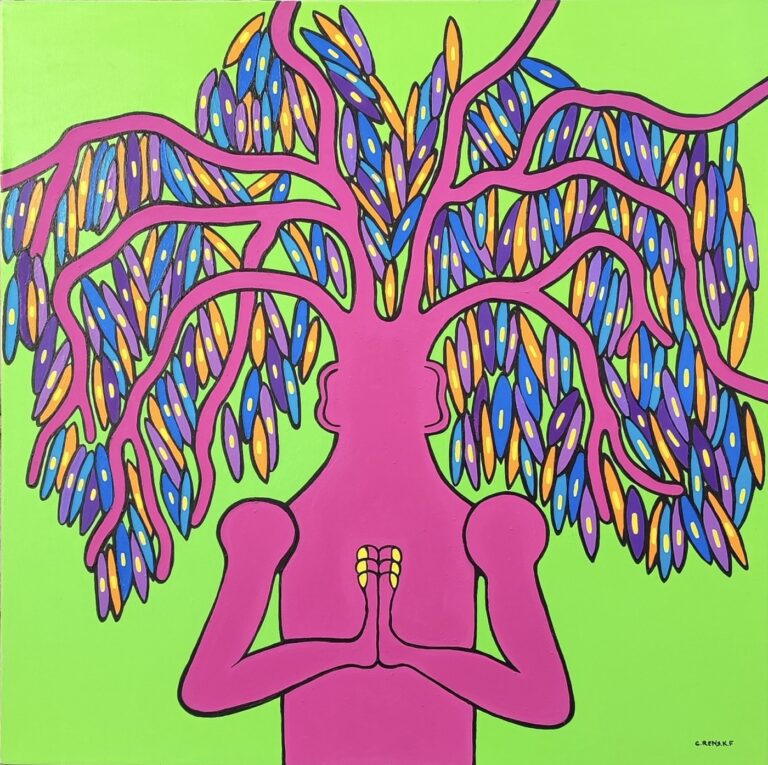 Toile l’homme tronc 
100 x 100 acrylique 
Peintre ..