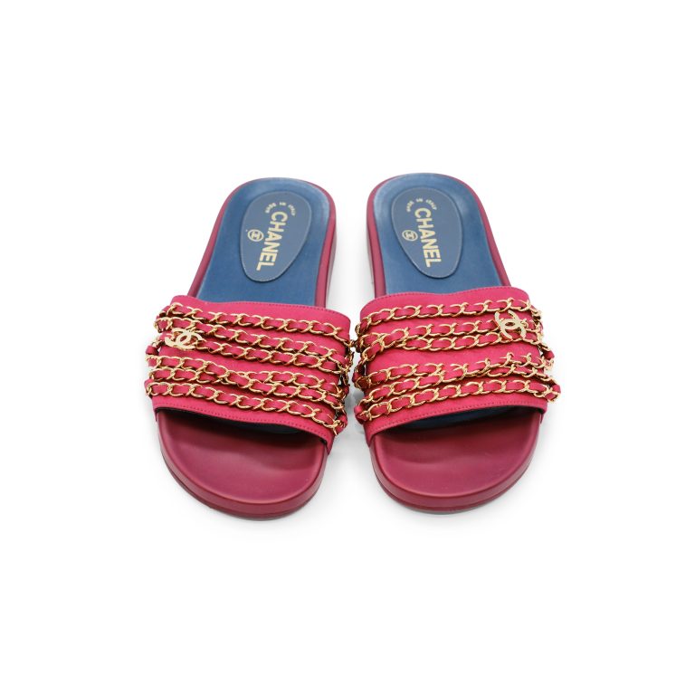 Satin Chain Flat Sandals Dark Fuchsia