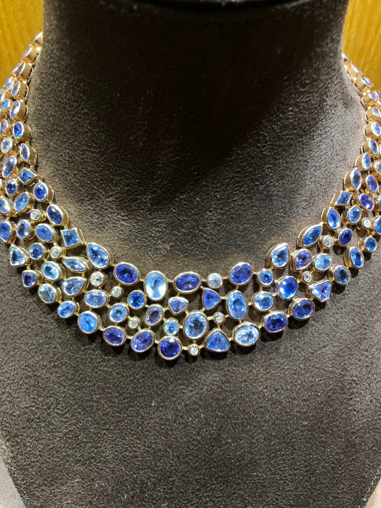 French Designer Rose Gold Necklace – Sapphires & D..
