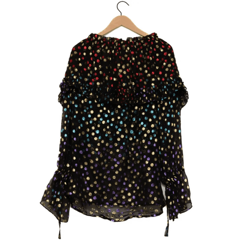 Black Silk Blouse with Multicolor Sequined Dots

P..