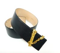 VERSACE VIRTUS LEATHER BELT – BLACK WITH GOLD ICON..
