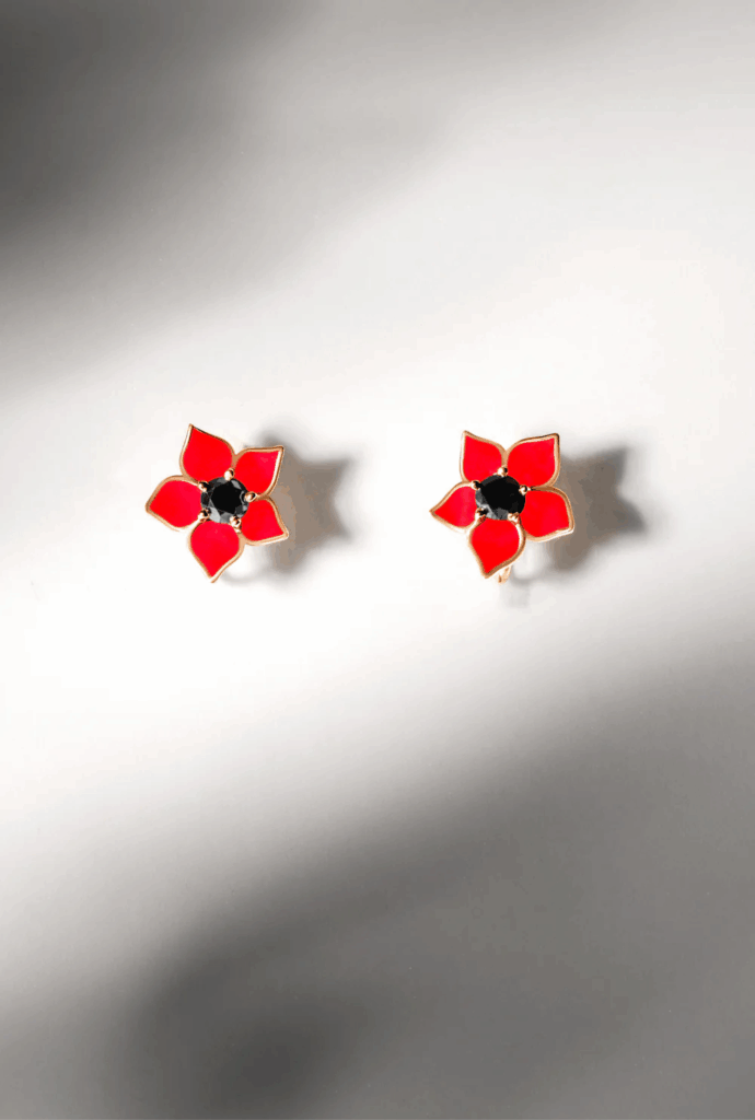 Flowers Cerise Earrings with Black DiamondDelica..
