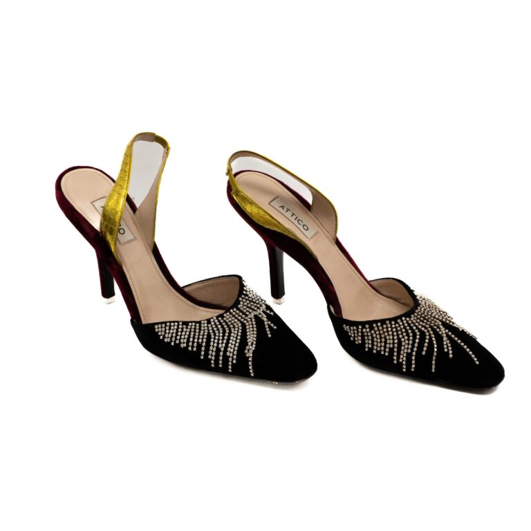 ATTICO – BLACK & BORDEAUX VELVET SHOES WITH CRYSTA..