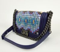 CHANEL MOSAIC BOY SHOULDER BAG IN NAVY BLUE LAMBSK..
