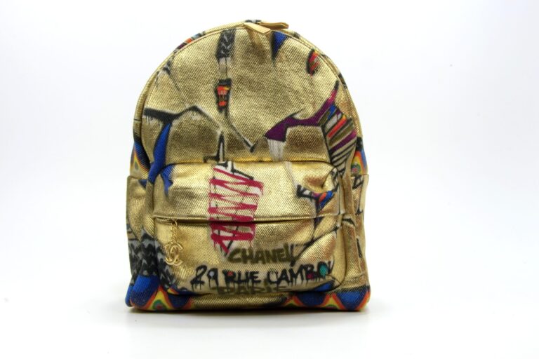 CHANEL BACKPACK – MULTICOLOUR COTTON WITH GOLD-TON..