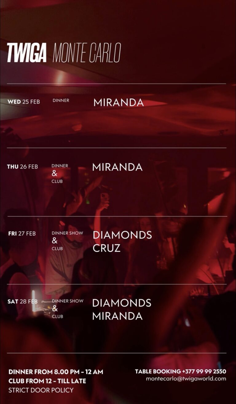 Twiga Monte Carlo – This Week’s Line-Up