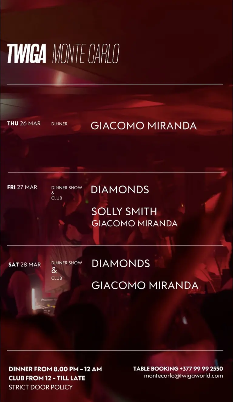 Weekend Line-Up at Twiga Monte Carlo